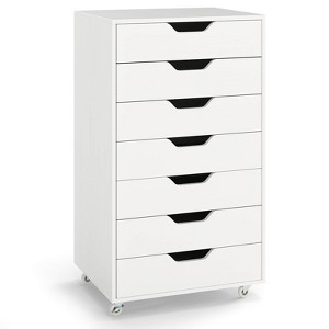 Costway 7-Drawer Chest Mobile File Cabinet Vertical Filing Organizer with Lockable Wheels Walnut/Brown/White/Black - 1 of 4