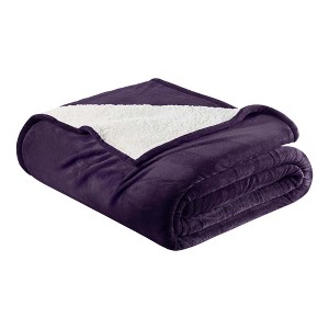 Velvet Plush Blanket with Faux Shearling Reverse - Great Bay Home - 1 of 4