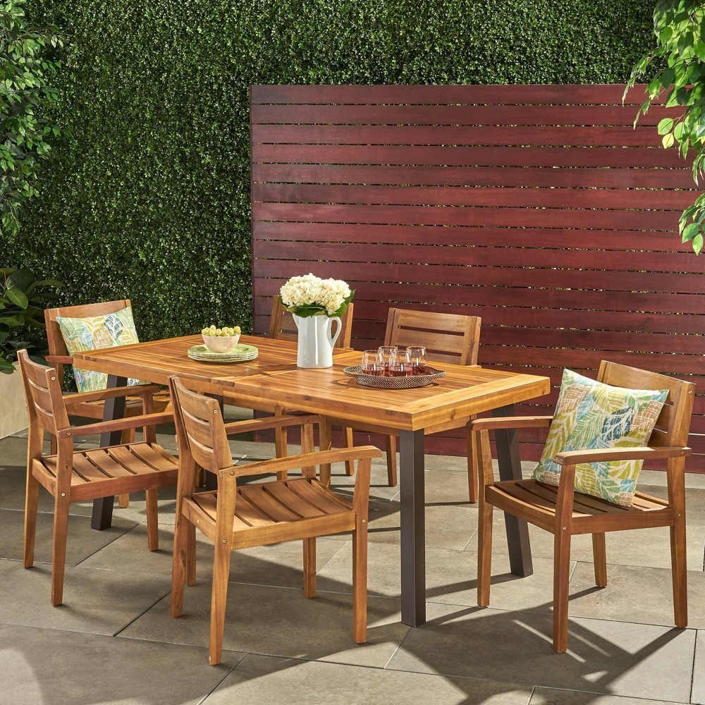 Photos - Garden Furniture Avon 7pc Acacia Wood Dining Set - Teak - Christopher Knight Home