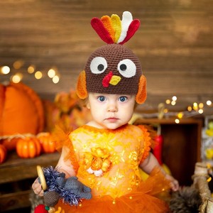 Joyfy Turkey Beanie Hat with Ear Flaps, Thanksgiving Halloween Costume Dress Up Hats, Turkey Hat Photograph Prop Party Favor Supplies for Kid - 1 of 4