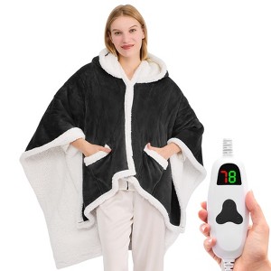 Inhand Wearable Heated Throw Blanket Shawl - 50"x60" Flannel Electric Robe Blanket Hoodie for Winter 5-Position Timer 10 Heating Levels - 1 of 4