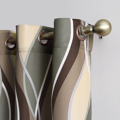 Spruce Green Wave Print Light-Filtering Grommet Curtain Panel 48" x 84"