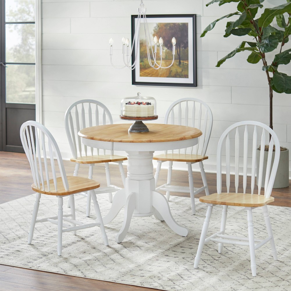 Photos - Dining Table Buylateral 5pc Lancaster Farmhouse Extendable Solid Wood Dining Set with Spindle Chairs White : Rubberwood, Pedestal Base, 2