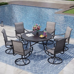 Captiva Designs 7pc Black Outdoor Dining Steel Table & Padded Textilene Swivel Chairs - 1 of 4