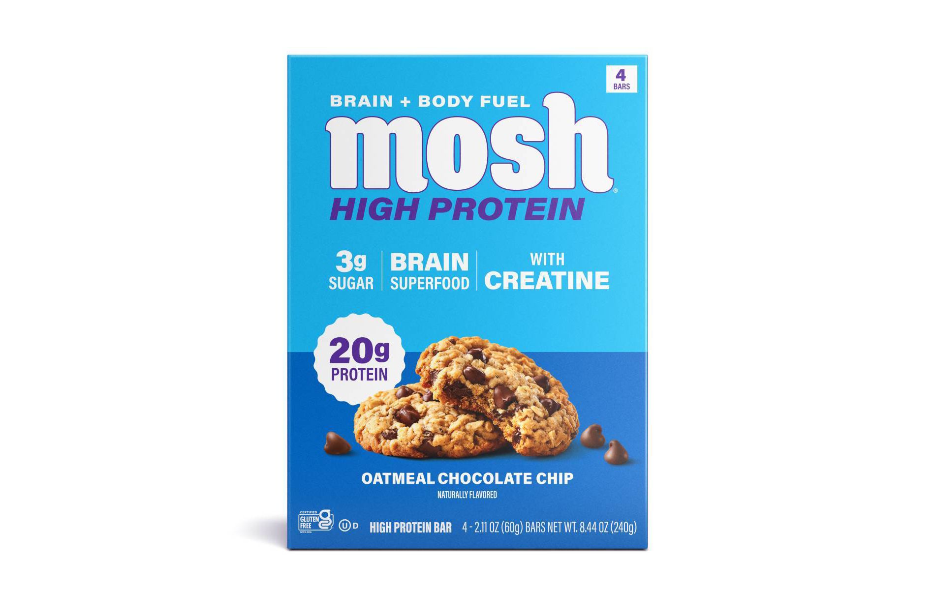 MOSH + Creatine Oatmeal Chocolate Chip Bars  - 20g Protein - 8.44oz/4ct