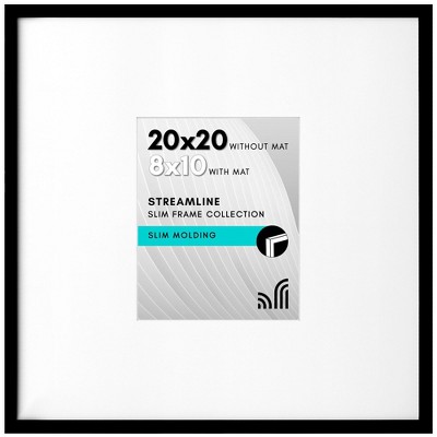 Americanflat 20x20 Picture Frame with Polished Plexiglass - Use as 8x10 Frame with Mat or 20x20 Frame Without Mat - Streamline Collection - Black