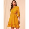 Allegra K Women's Solid Ruffle Hem 3/4 Sleeve A-Line Smocked Short Chiffon Dress - 2 of 4