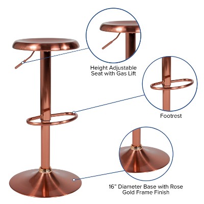 Sleek Rose Gold Adjustable Swivel Metal Barstool