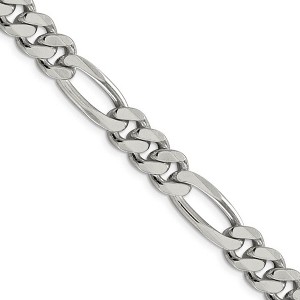 Black Bow Jewelry Men's 9mm, Sterling Silver, Solid Figaro Chain Necklace - 1 of 4