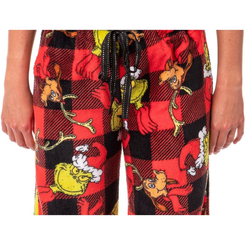 Dr. Seuss Women's The Grinch And Max Buffalo Plaid Fleece Pajama Pants, 4 of 5