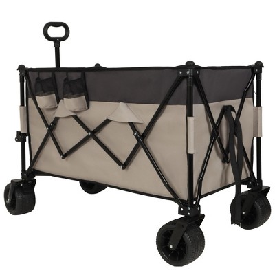 SKRAN Tall Heavy-Duty Folding Wagon Cart 480lbs Capacity with All-Terrain Wheels,Side Pockets,Brakes & Drink Holders for Camping Beach Sports