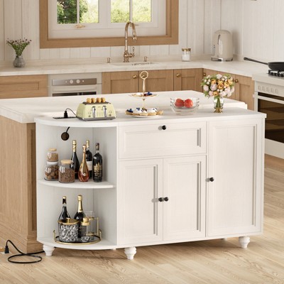 Aheaplus 55" Coffee Bar Cabinet with Adjustable Shelves and Drawers, Corner Buffet Cabinet with Wine Rack