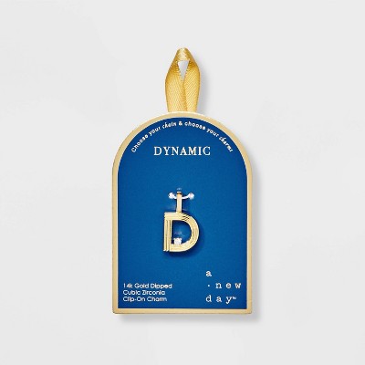 14K Gold Dipped Cubic Zirconia Ribbed Letter Charm - A New Day™ Gold