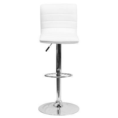 Modern White Vinyl Adjustable Bar Stool with Chrome Base