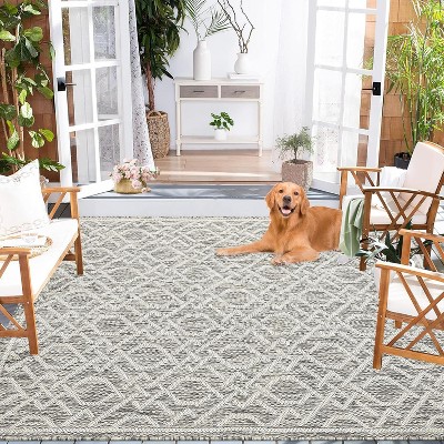 Outdoor Rug Modern Geometric Waterproof Patio Carpet Stain-Resistant Lightweight Non-Shedding Low Pile Floor Cover for Balcony RV