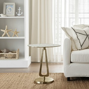Round Side Table with Patterned Metal Top - Narrow End Table for Living Room or Bedroom - Modern Accent Furniture with Sleek Pedestal Base - 20", Gold - 1 of 4