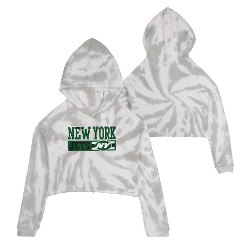 Nfl New York Jets Girls' Gray Tie-dye Crop Hooded Sweatshirt - Xs : Target