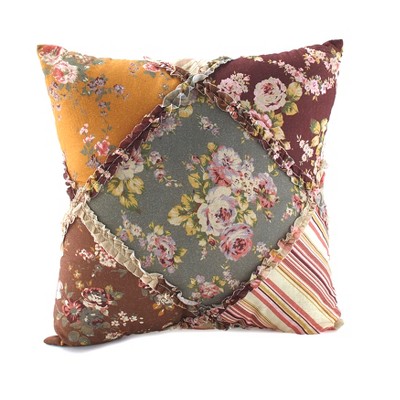 Lakeside Harvest Patchwork Ragged-Look Decorative 16" Accent Throw Pillow