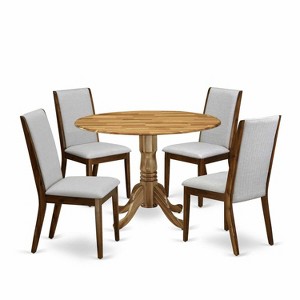 HomeStock 5-Piece Round Natural Oak Finish Solid Wood Top Dining table with 4 Chairs - 1 of 4