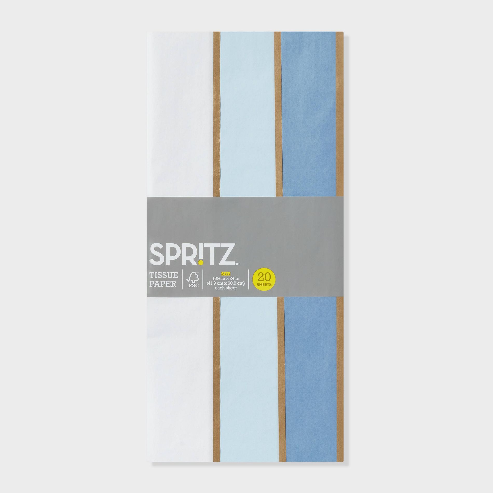 20ct Banded Tissue Gold Metallic List White/Light Blue - Spritz™