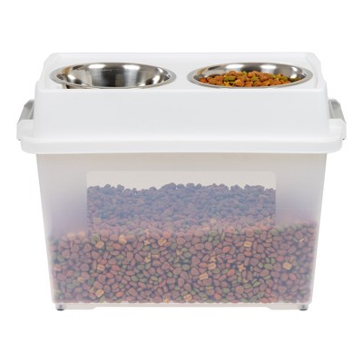 White Plastic Elevated Pet Feeder with Airtight Storage