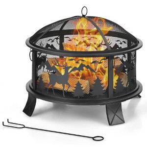 Costway 26" Outdoor Fire Pit Wood Burning Metal Firepit Bowl with Spark Screen Poker - 1 of 4