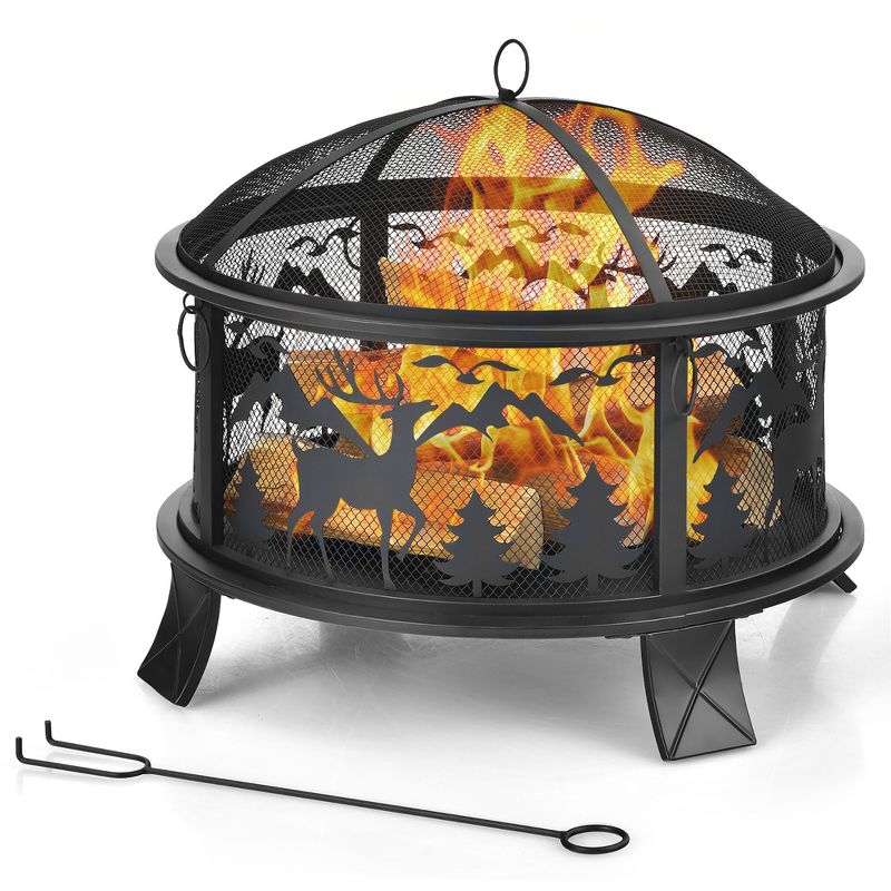 Costway 26" Outdoor Fire Pit Wood Burning Metal Firepit Bowl with Spark Screen Poker, 1 of 10