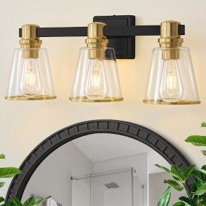 POWLIG 22-in 3-Light Black&Gold Modern Dimmable Vanity Light with Cone Clear Glass Shade Suitable for Bathroom Living Room - 1 of 4