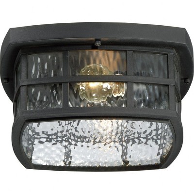 Mystic Black Coastal Armour Outdoor Flush Mount Light with Clear Water Glass