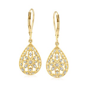 Ross-Simons 0.10 ct. t.w. Diamond Openwork Teardrop Earrings in 18kt Gold Over Sterling - 1 of 4