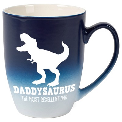 Elanze Designs Daddysaurus Rexellent Two Toned Ombre Matte Navy Blue and White 12 ounce Ceramic Stoneware Coffee Cup Mug