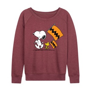 Women's - Peanuts - Snoopy and Friends Lightweight French Terry Wide Neck Long Sleeve Shirt - 1 of 4