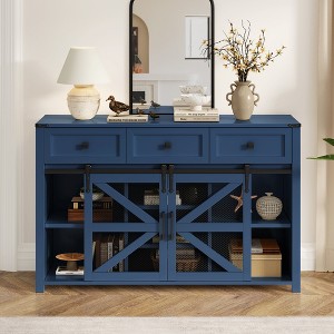55''W Sliding Barn Door Sideboard Buffet Cabinet, 3 Drawers, Adjustable Shelves, Industrial Storage - ModernLuxe - 1 of 4