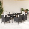 vidaXL 7 Piece Patio Dining Set - Black PE Rattan - Tempered Glass Table, Cushioned Seats - Garden/Backyard/Patio Furniture - 2 of 4