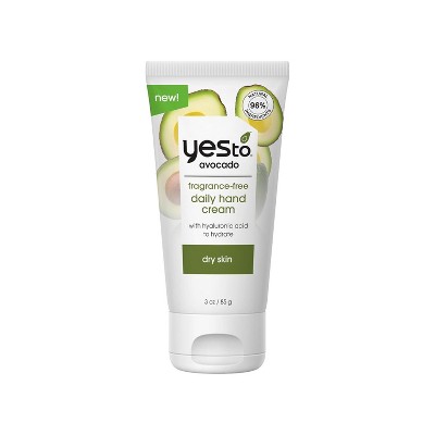 Yes To Avocado Fragrance-Free Daily Hand Cream, With Hyaluronic Acid To Hydrate & Nourish Dry Skin, Natural, Vegan & Cruelty Free, 3 Oz