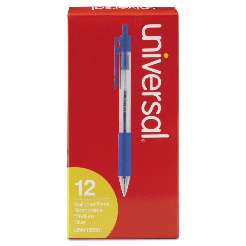 UNIVERSAL Economy Retractable Ballpoint Pen Blue Ink Clear 1mm Dozen 15531, 1 of 9