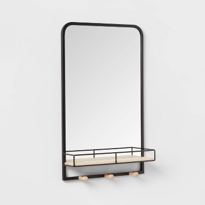 Metal Entryway Organizer with Mirror Large Natural - Brightroom™: Wall Mounted Coat Rack with Hooks