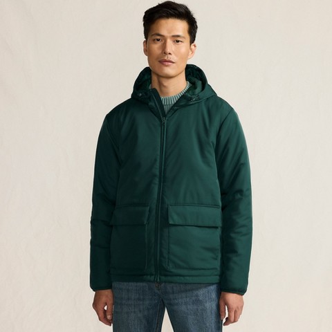 Lands' End Men's FeatherFree Insulated Hooded Jacket - Large - Deep Pine