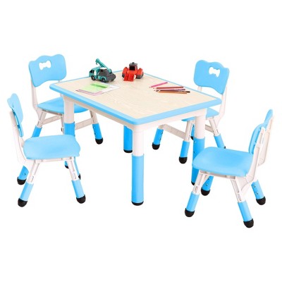 homfan Modern Kids Table,1 Table and 4 Chairs Set with Non-Slip Legs&Organizer Graffiti Desktop,Preschool Activity Kids Desk for Ages 2-10