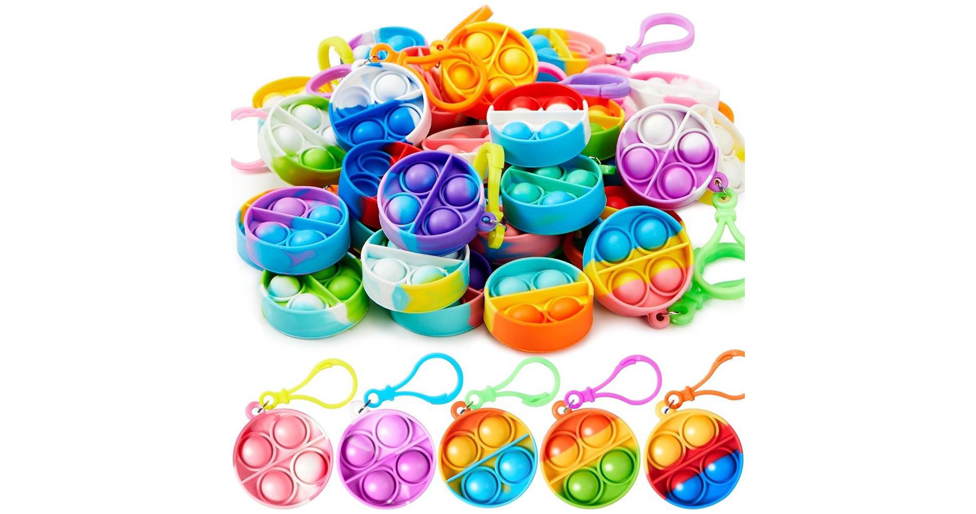 Pop Fidget Keychain Mini Fidget Toys Bulk 30 Pack Party Favors for Kids 4-8,8-12 Years Kids, Goodie Bag Stuffers Fidgets for Prizes Sensory Fidget Toy