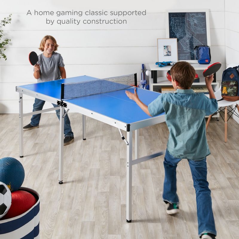 Best Choice Products 6x3ft Portable Ping Pong Table Game Set, Folding Indoor Outdoor Table Tennis w/ 2 Paddles, Balls, 2 of 8