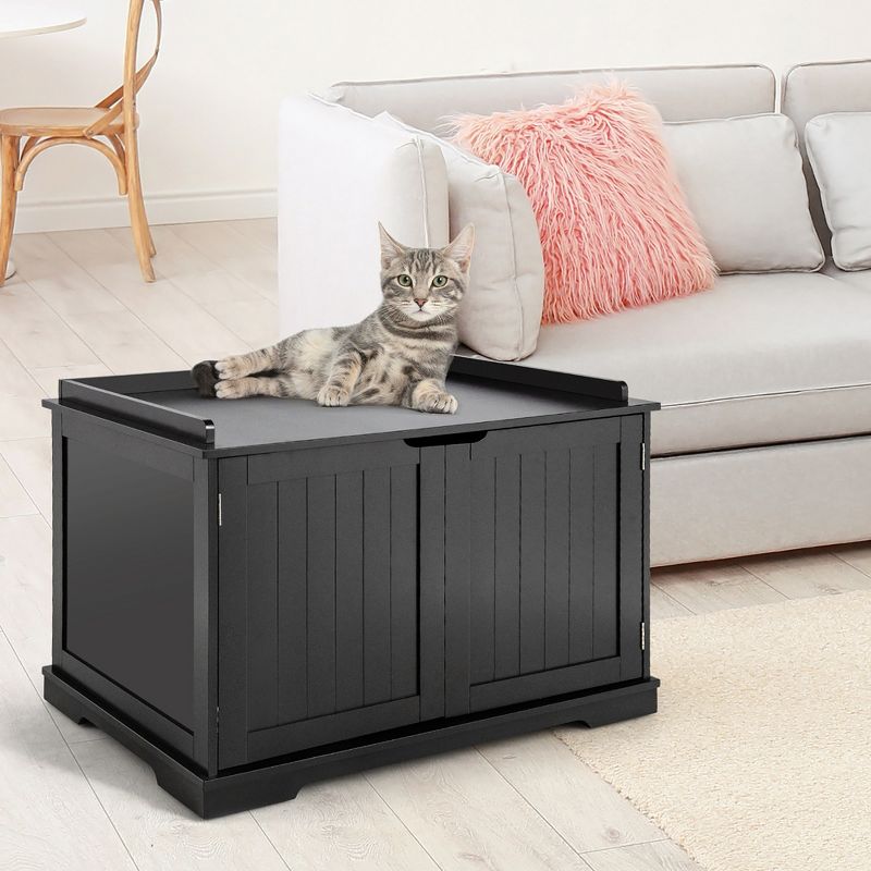 Costway Cat Litter Box Cabinet Furniture Cat Washroom Storage Bench, 3 of 11
