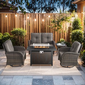 Buenhomino 5 Pieces Patio Furniture Set with Propane Fire Pit Table, Deep Seating Swivel Rocker Glider Chairs with Table Patio Conversation Set - 1 of 4
