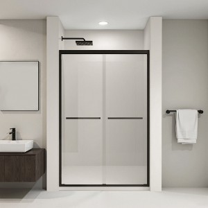 Double Sliding Glass Shower Door  60 in. W x 72 in. H Aluminum Framed Shower Enclosure , Stainless Steel Hardware, Bathroom Panel,Matte Black - 1 of 4
