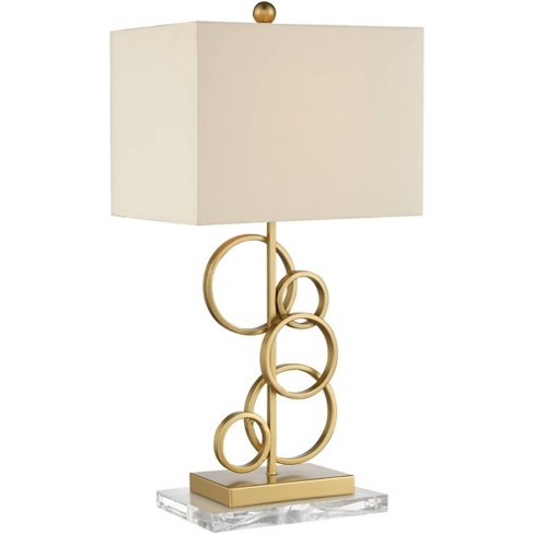Lighting Modern Table Lamp With Acrylic Riser 26" High Open Rings Oatmeal Fabric Rectangular Shade For Bedroom Living Room Bedside : Target