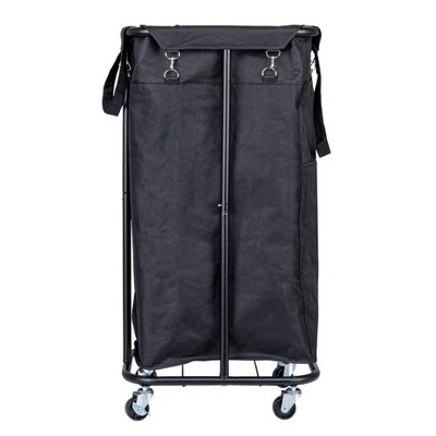 Black Canvas Rolling Laundry Sorter with Wheels