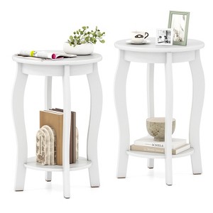 Tangkula 2-Tier Round End Table Set of 2 Narrow Sofa Side Nightstand w/ Storage Shelf - 1 of 4