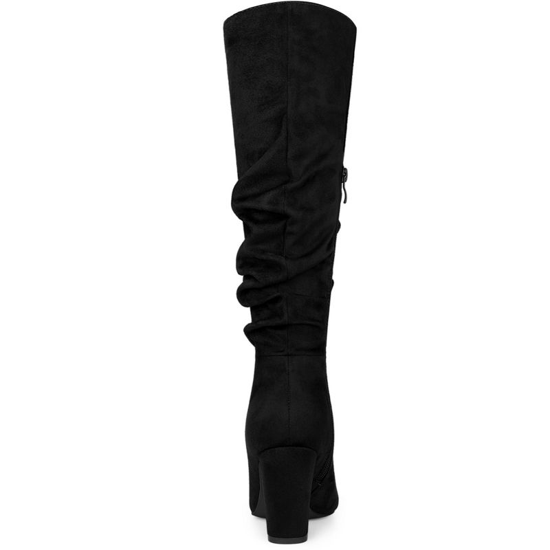 Allegra K Women's Pointed Toe Chunky Heel Knee High Boots, 3 of 7