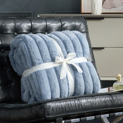 Cozy Bliss Faux Fur Plush Decorative Blanket,Cozy Warm Striped Throw