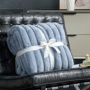 Cozy Bliss Faux Fur Plush Decorative Blanket, Cozy Warm Striped Throw - 1 of 4